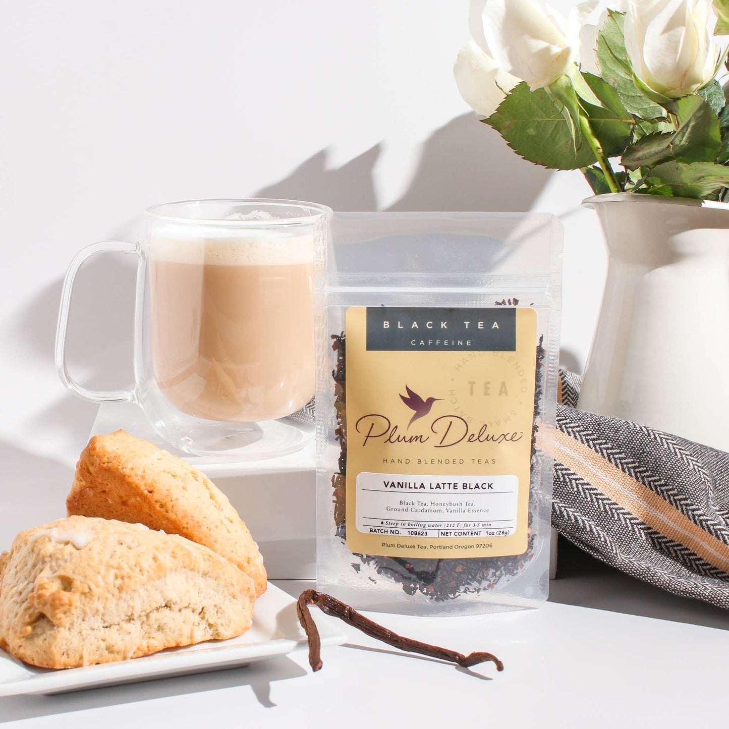 Plum Deluxe Tea - Vanilla Latte Cardamom Creme Black Loose Leaf Tea: 1 oz