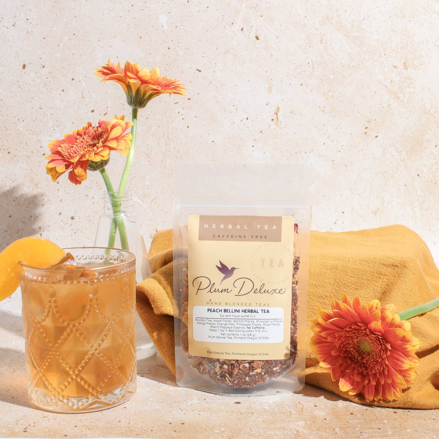 Plum Deluxe Tea - Peach Bellini Herbal Tea - Fruity Loose Leaf Tea: 1 oz