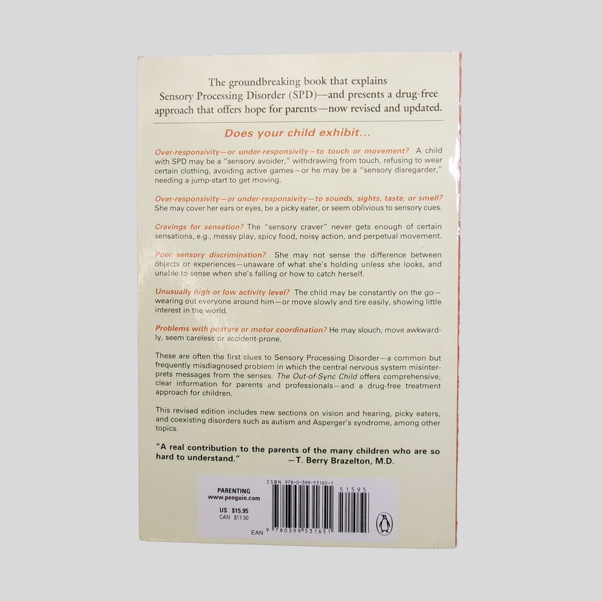 The Out-Of-Sync Child by Carol Stock Kranowitz - Back Cover - Fehmerling Books