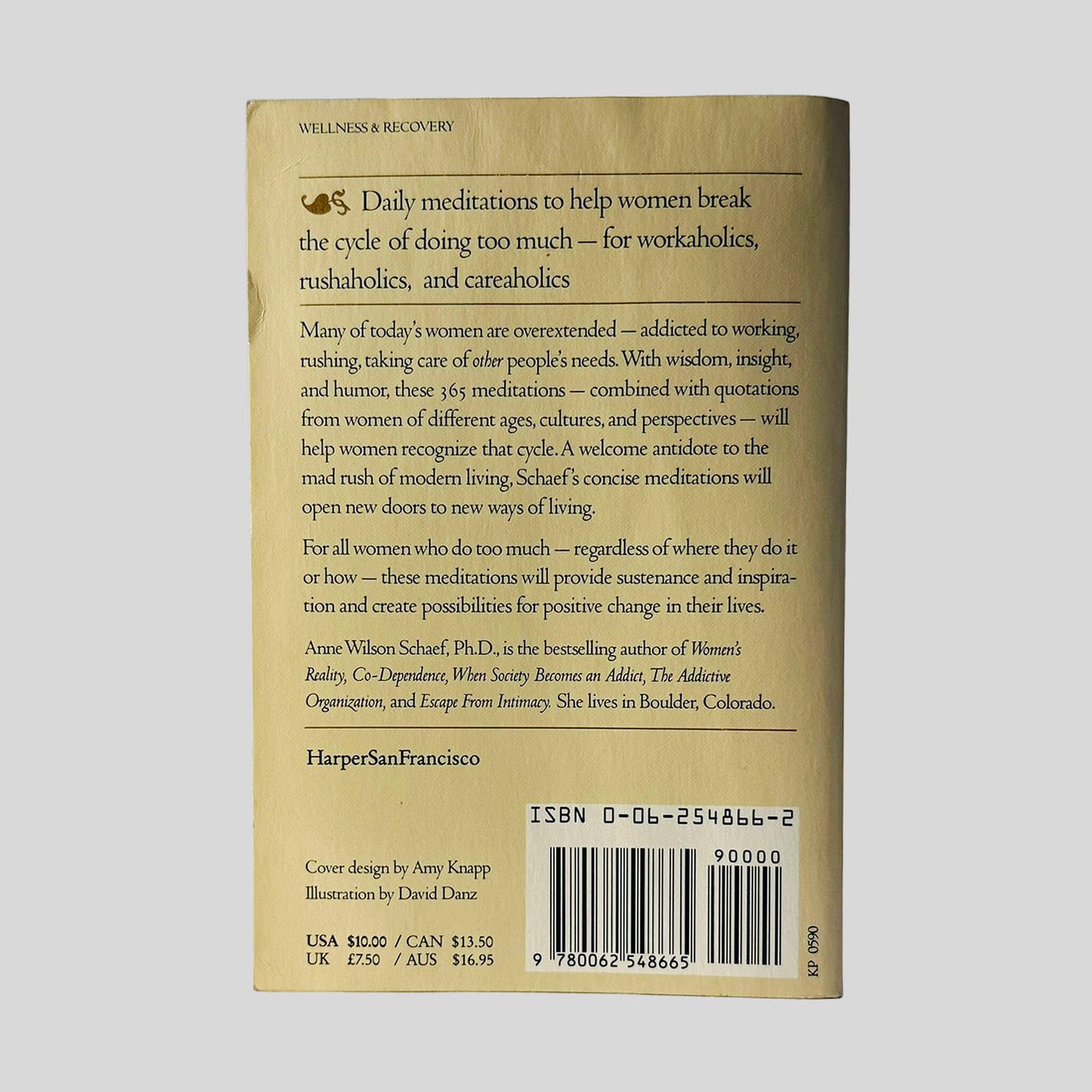 Meditations for Women Who Do Too Much by Anne Wilson Schaef - Back Cover - Fehmerling Books