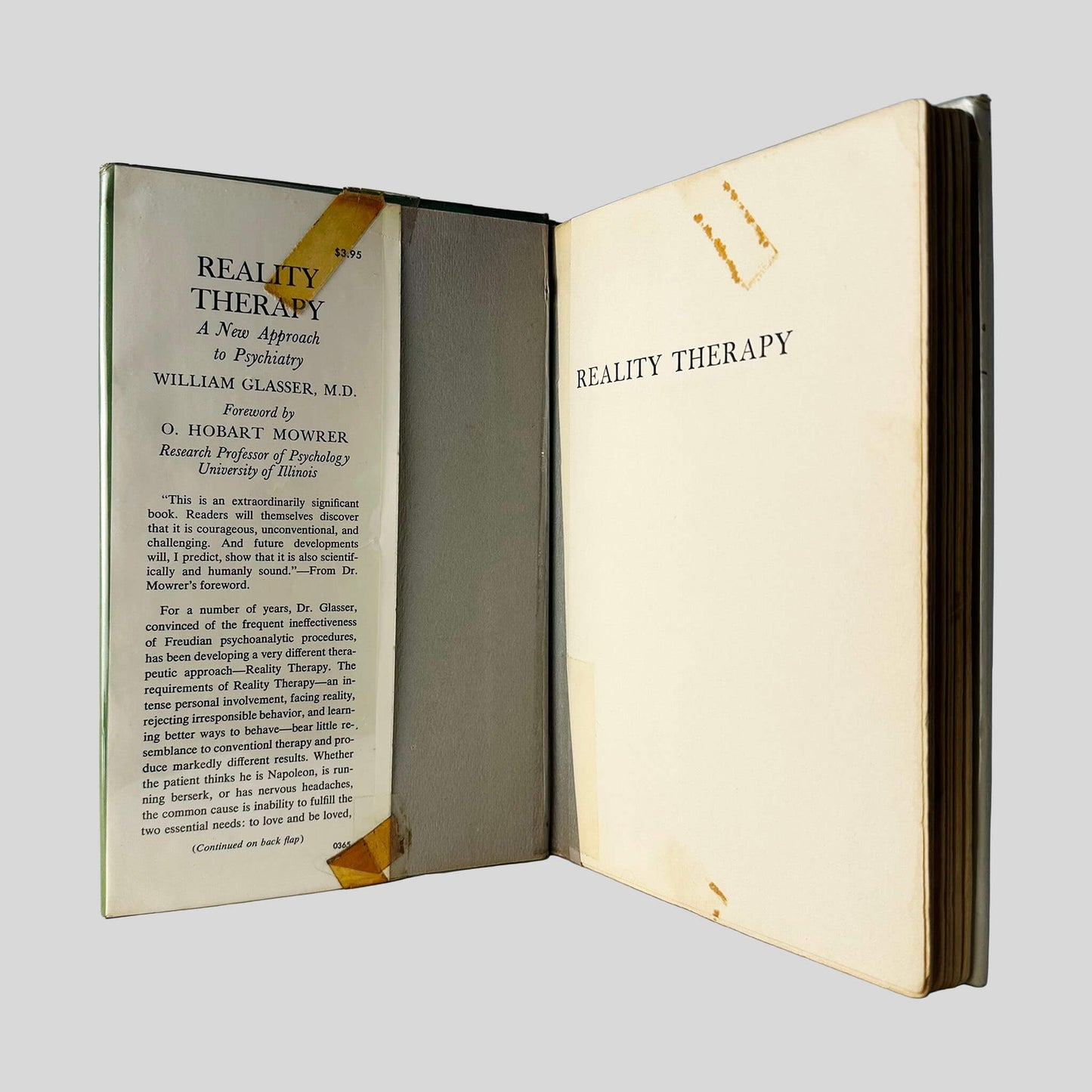 Reality Therapy A New Approach To Psychiatry by William Glasser, MD - Inside Front Cover - Fehmerling Books