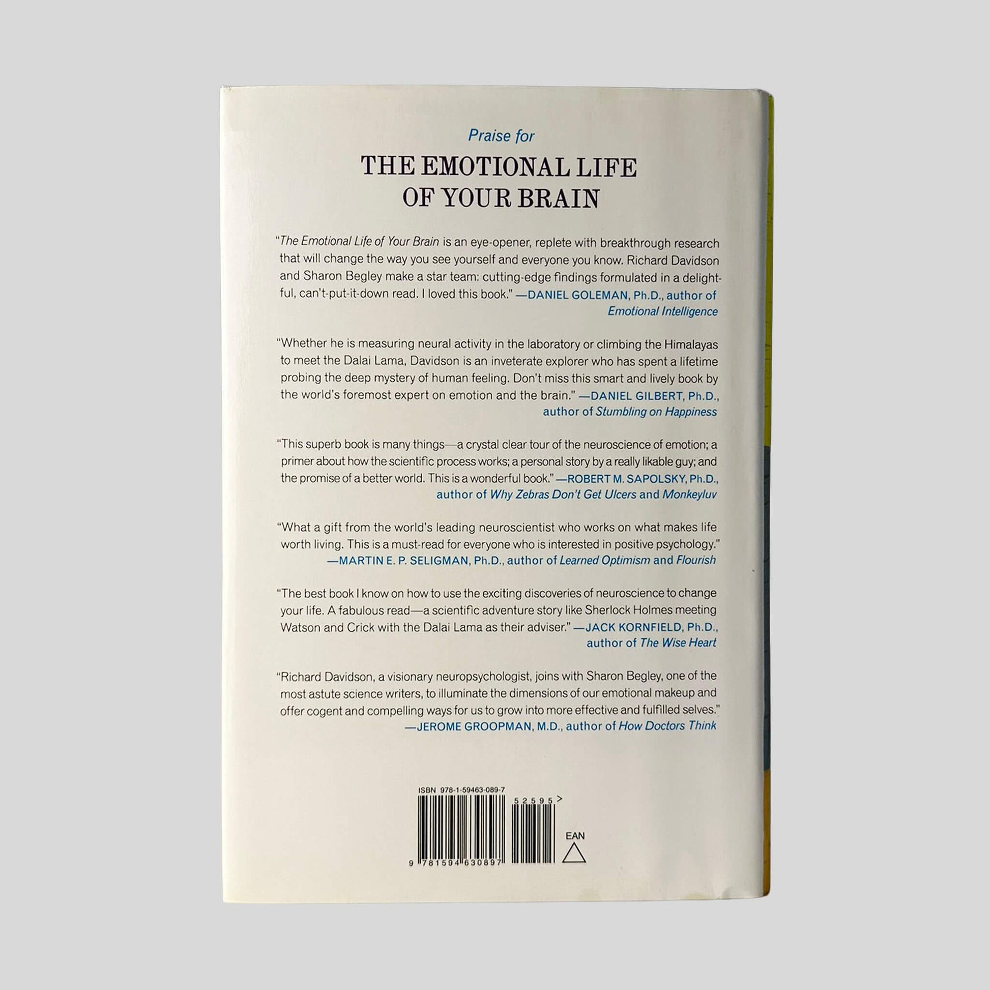 The Emotional Life of Your Brain by Richard J. Davidson, PHD with Sharon Begley - Back Cover - Fehmerling Books