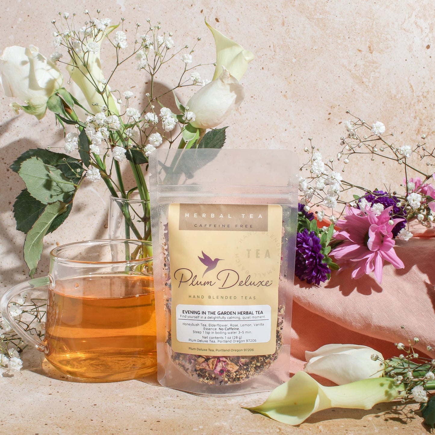 Plum Deluxe Tea - Evening in the Garden Elderflower Rose Lemon Herbal Tea: 1 oz