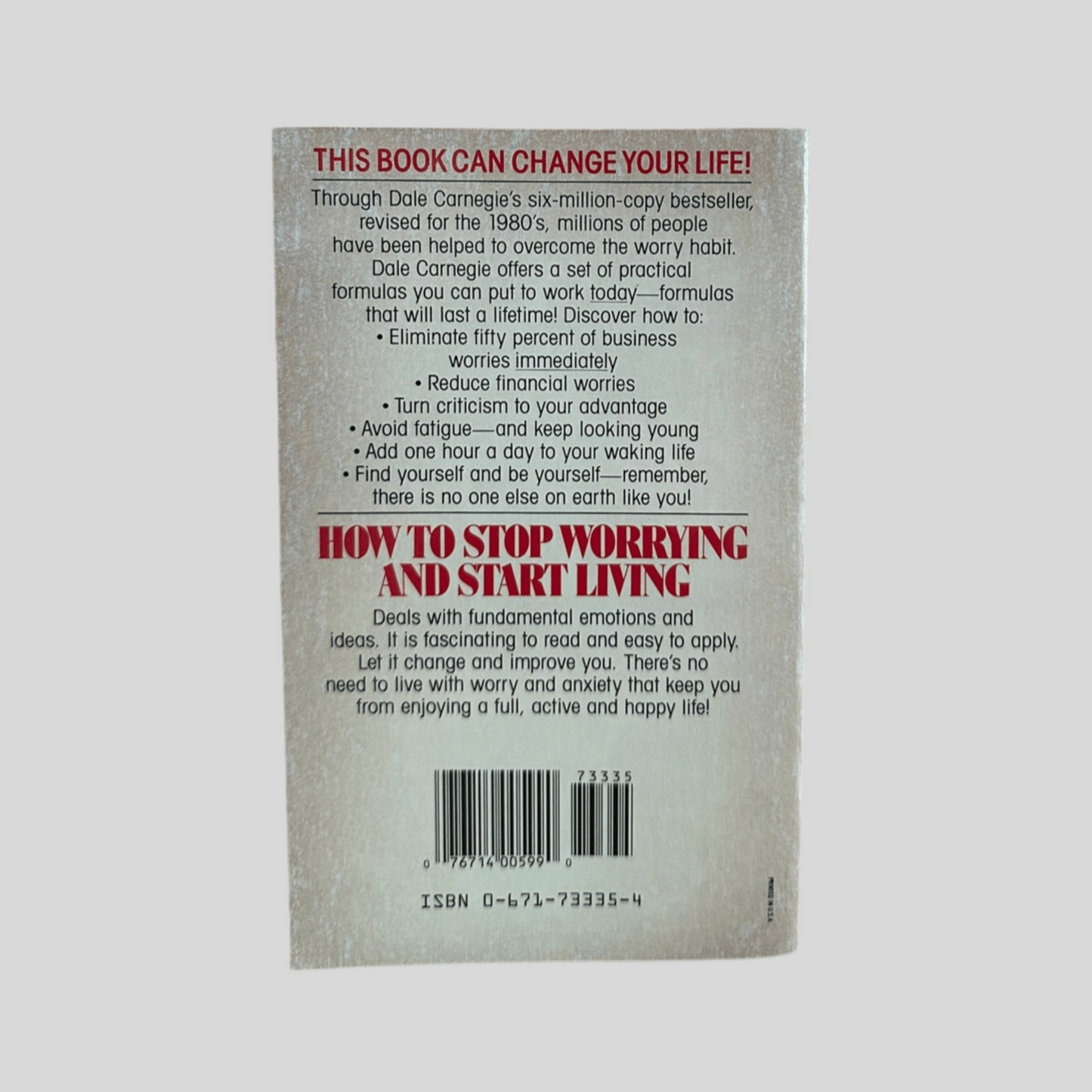 How to Stop Worrying and Start Living by Dale Carnegie - Back Cover
