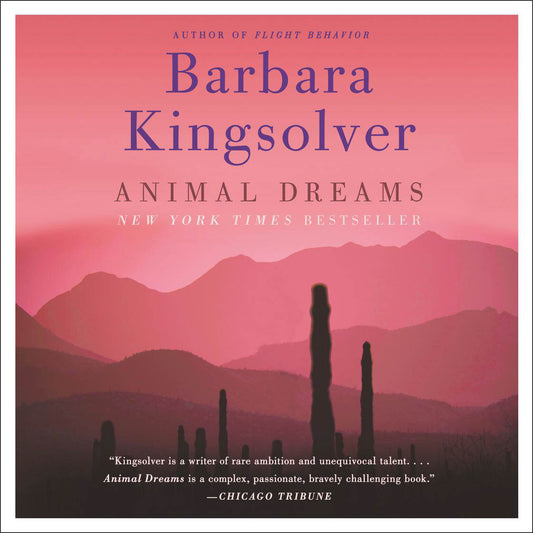 Book cover of 'Animal Dreams' by Barbara Kingsolver with a pink mountain landscape.