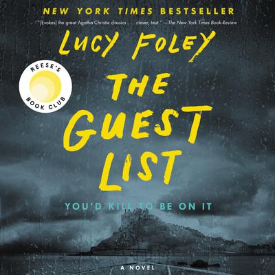 Book cover of 'The Guest List' by Lucy Foley with a dark, moody landscape.