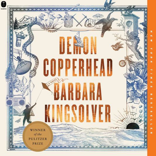 Book cover of 'Demon Copperhead' by Barbara Kingsolver with decorative elements and text.