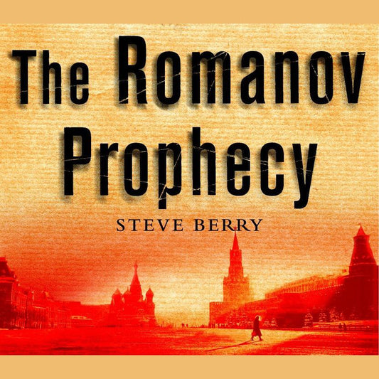 Book cover of 'The Romanov Prophecy' by Steve Berry with a silhouette of a cityscape.
