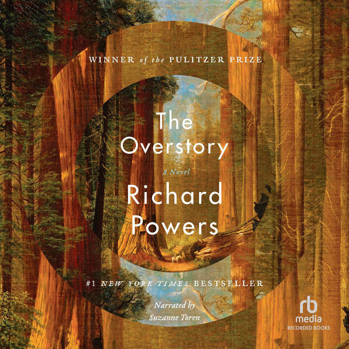 Book cover of 'The Overstory' by Richard Powers with a forest design.
