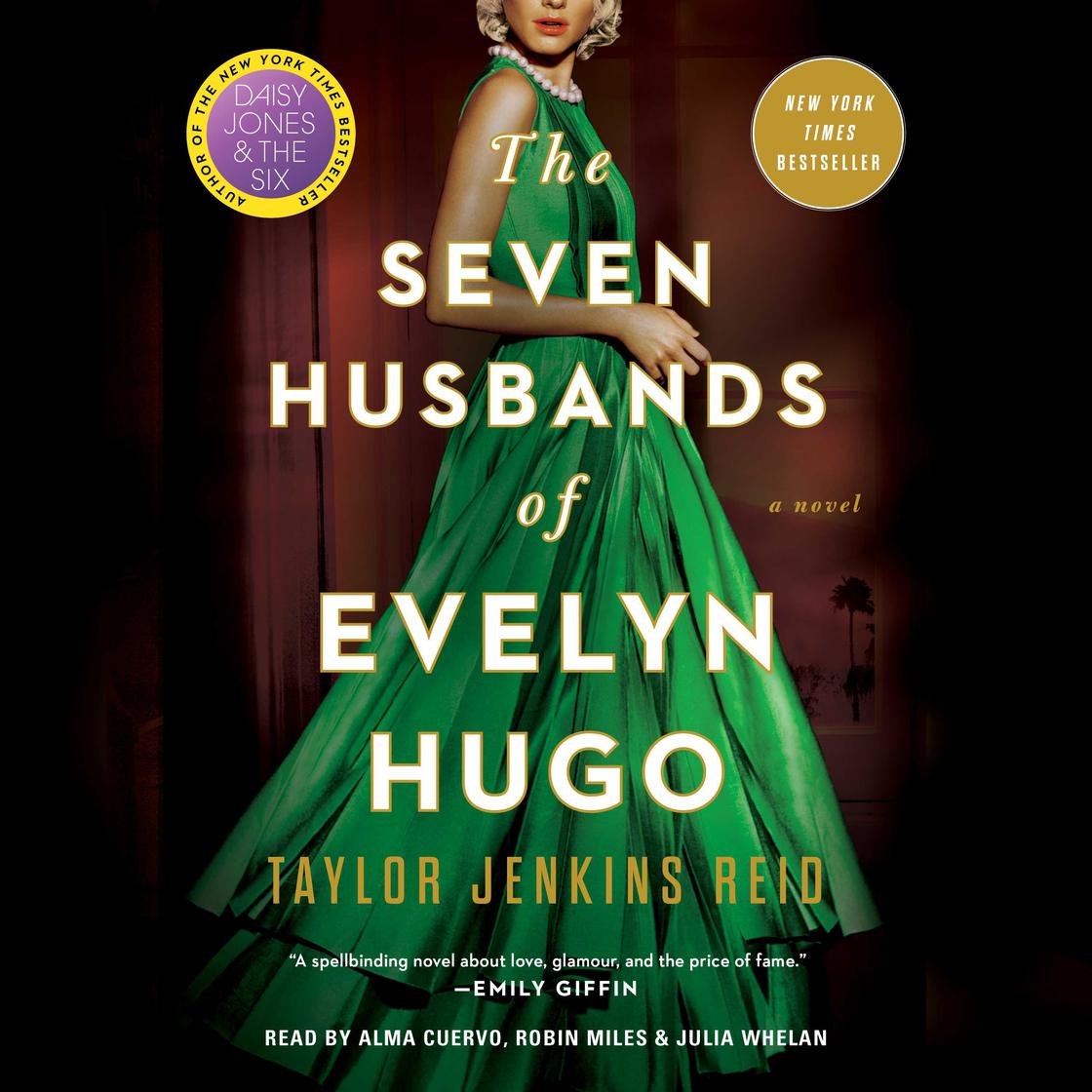 Book cover of 'The Seven Husbands of Evelyn Hugo' with a woman in a green dress.