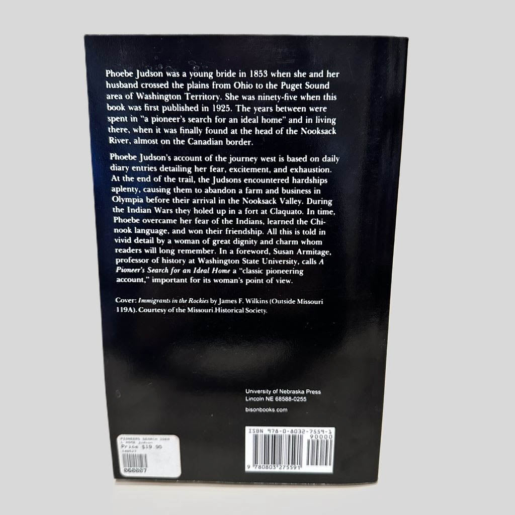 Back cover view of A Pioneer's Search for an Ideal Home by Phoebe Goodell Judson centered on a neutral light gray background. 