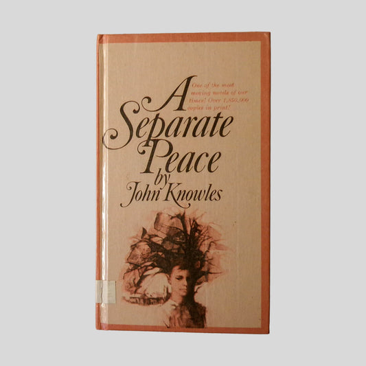 Front cover view of A Separate Peace by John Knowles centered on a neutral light gray background. Corners have some minor bumping.