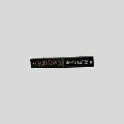 The black spine of the book "Acid Row" by Minette Walters, with the title and author's name in gold and white serif lettering and the Jove Fiction logo.