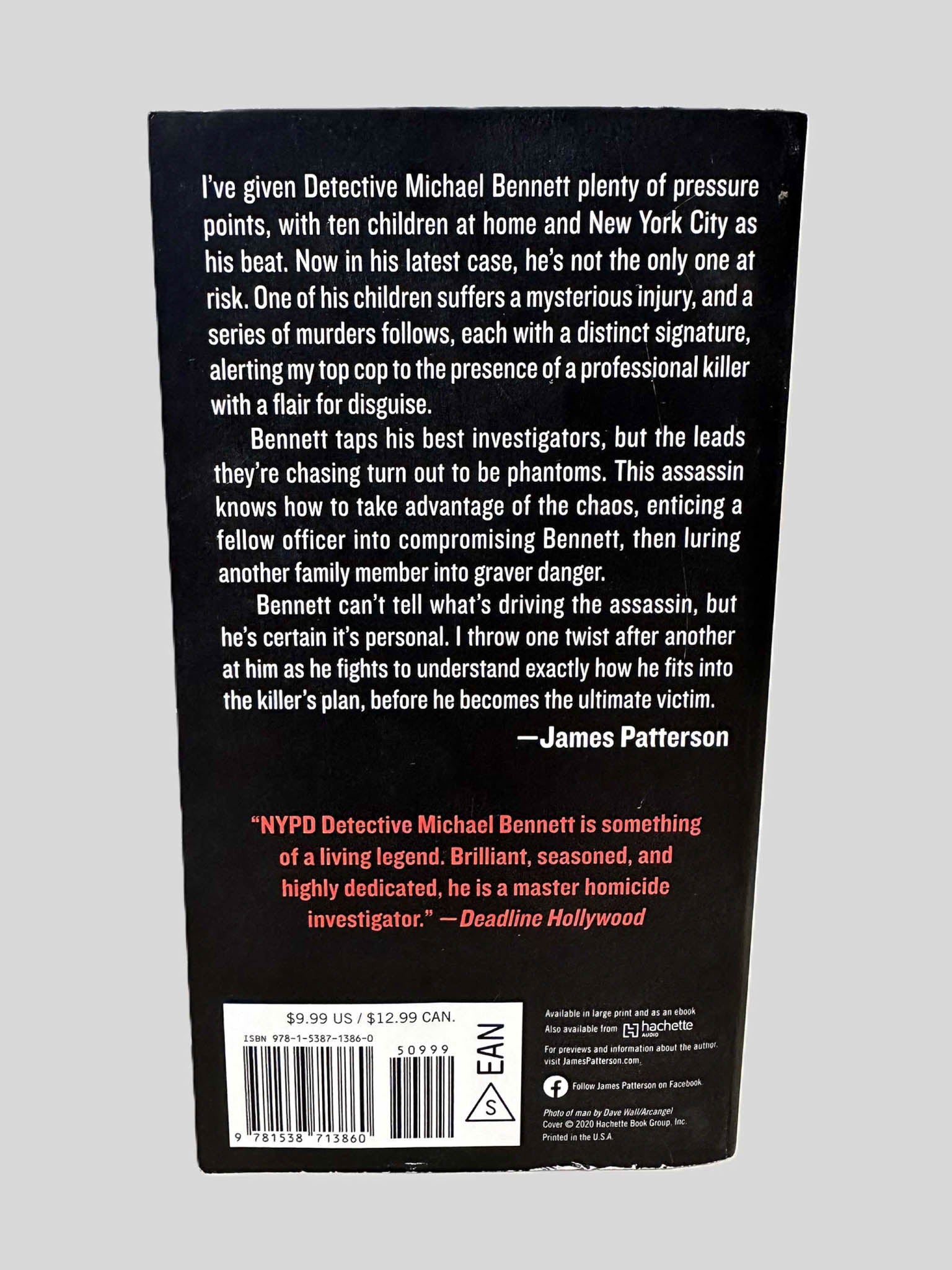 Back cover view of Ambush by James Patterson centered on a neutral light gray background. 
