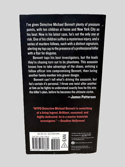 Back cover view of Ambush by James Patterson centered on a neutral light gray background. 