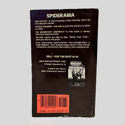 Back cover view of Antinomy by Spider Robinson centered on a neutral light gray background. Chipping most present along the bottom edge. 