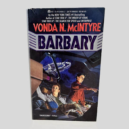Front cover view of Barbary by Vonda N. McIntyre centered on a neutral light gray background. Chipping in the top left corner near the spine.