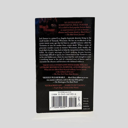 Back cover view of Black House by Stephen King and Peter Straub centered on a neutral light gray background. 