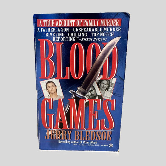 Front cover view of Blood Games by Jerry Bledsoe centered on a neutral light gray background. 