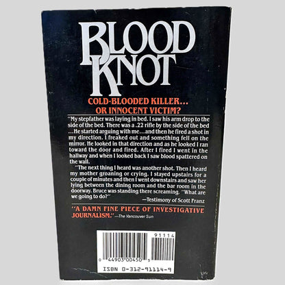 Back cover view of Blood Knot by David Hayes centered on a neutral light gray background. 
