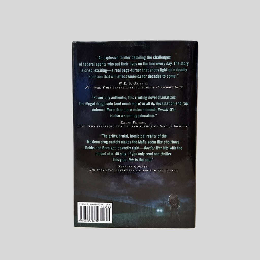 Back cover view of Border War by Dobbs & Born centered on a neutral light gray background. Dust jacket is present and undamaged.