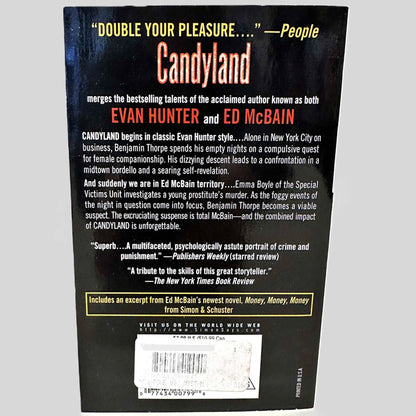 Back cover view of Candyland by Ed McBain centered on a neutral light gray background. 