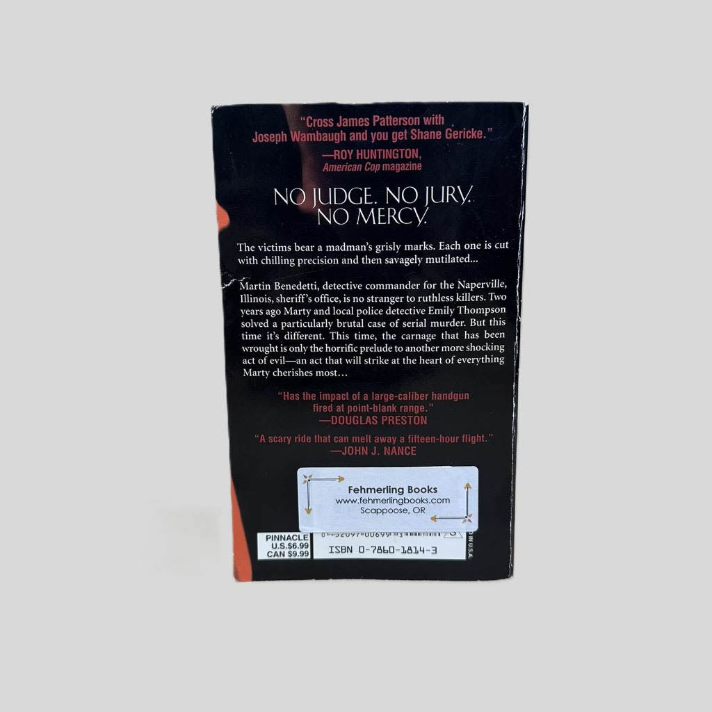 Back cover view of Cut to the Bone by Shane Gericke centered on a neutral light gray background. 
