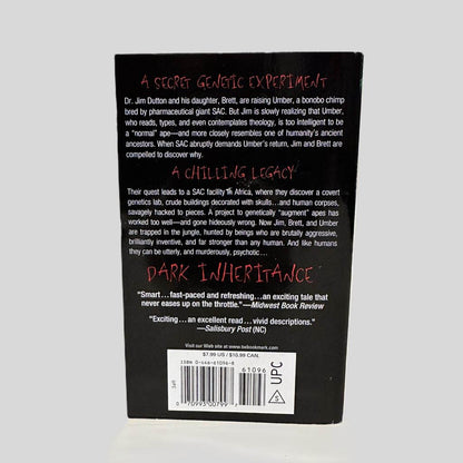 Back cover view of Dark Inheritance by W. Michael Gear & Kathleen O'Neal Gear centered on a neutral light gray background. 