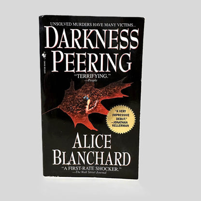 Front cover view of Darkness Peering by Alice Blanchard centered on a neutral light gray background. 