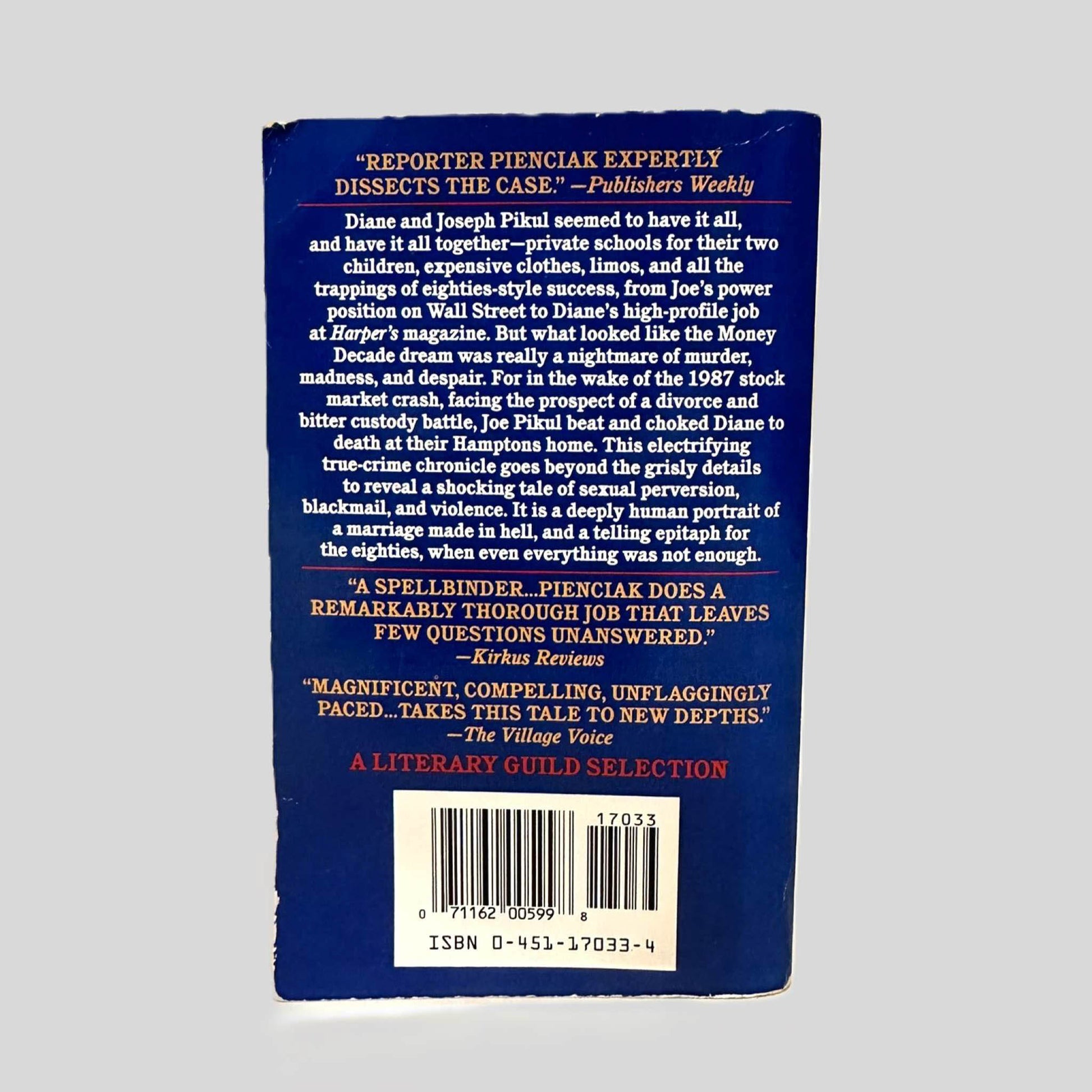 Back cover view of Deadly Masquerade by Richard T. Pienciak centered on a neutral light gray background. 