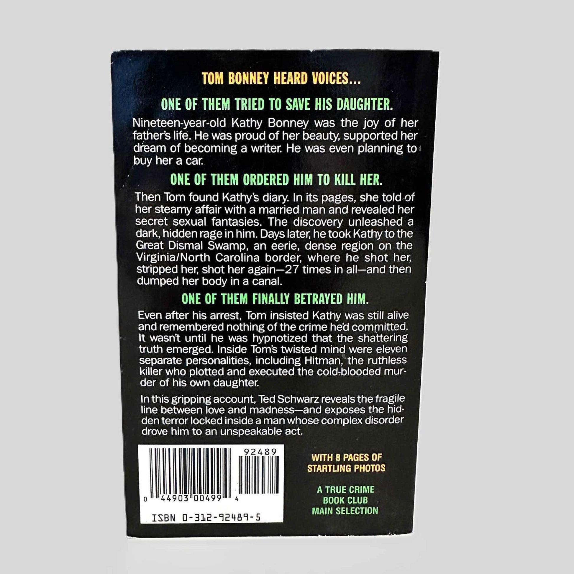 Back cover view of Deadly Whispers by Ted Schwarz centered on a neutral light gray background. 