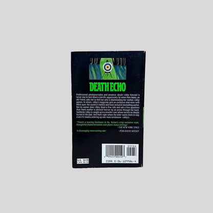 Back cover view of Death Echo by Kerry Tucker centered on a neutral light gray background. 