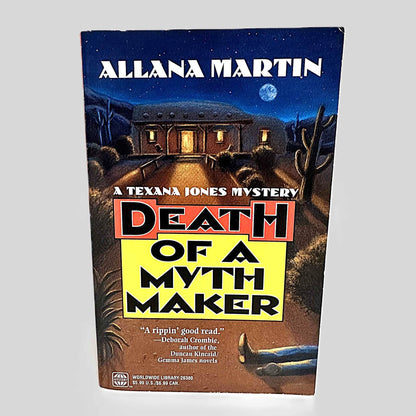 Front cover view of Death Of A Myth Maker by Allana Martin centered on a neutral light gray background. 