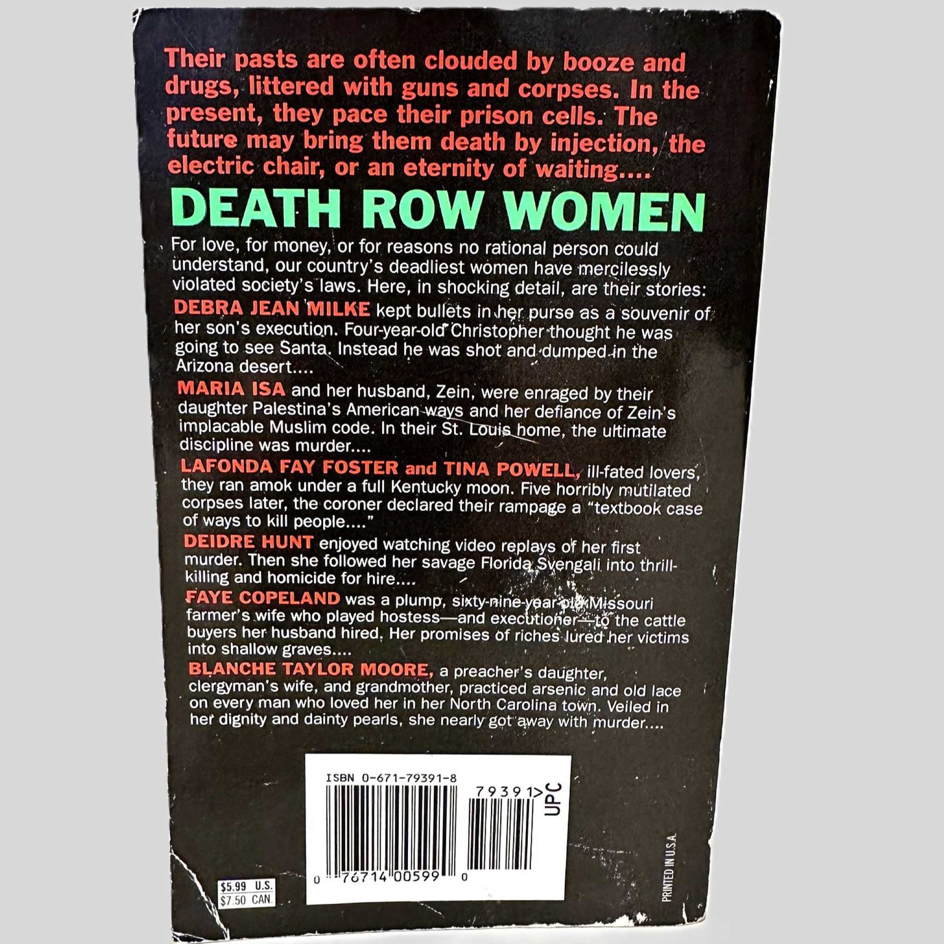 Back cover view of Death Row Women by Tom Kuncl centered on a neutral light gray background. 