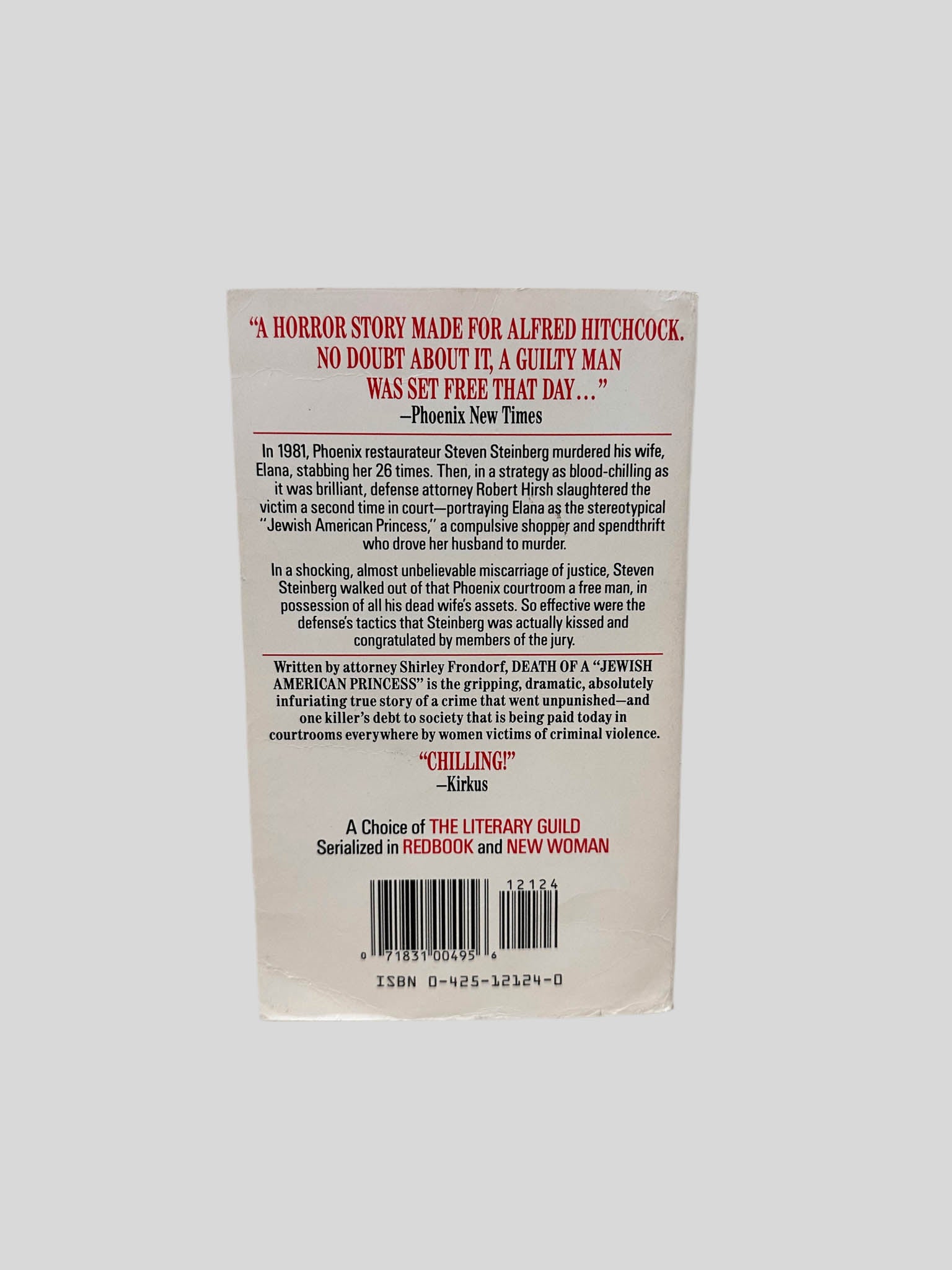 Back cover view of Death of a Jewish American Princess by Shirley Frondrof centered on a neutral light gray background. 
