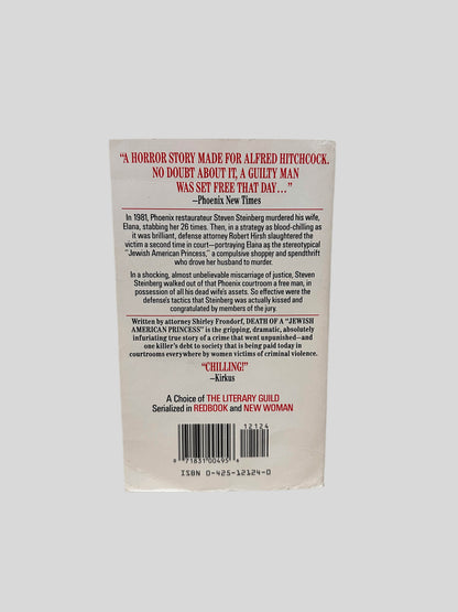 Back cover view of Death of a Jewish American Princess by Shirley Frondrof centered on a neutral light gray background. 