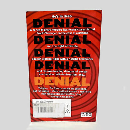 Back cover view of Denial by Keith Ablow centered on a neutral light gray background. 