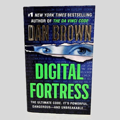 Front cover view of Digital Fortress by Dan Brown centered on a neutral light gray background. 