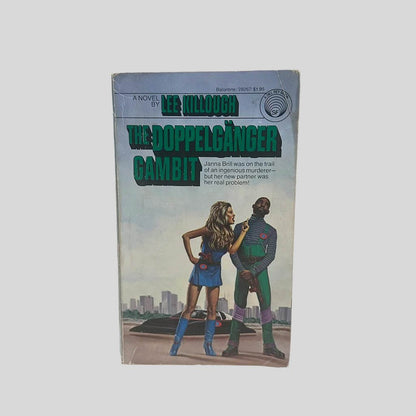 Front cover view of Doppelganger Gambit by Lee Killough centered on a neutral light gray background. Creasing on the top right corner.