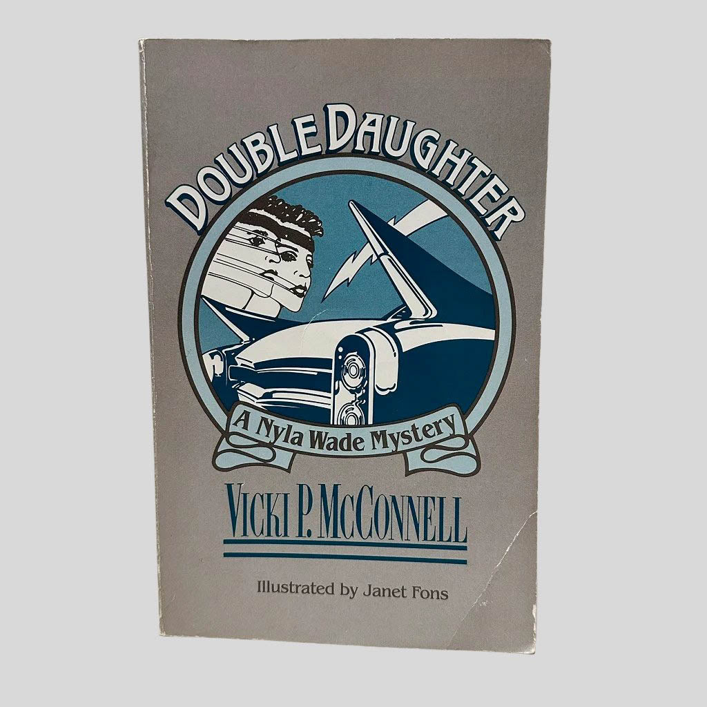 Front cover view of Double Daughter by Vicki P. McConnell centered on a neutral light gray background.  Crease on the bottom left corner.