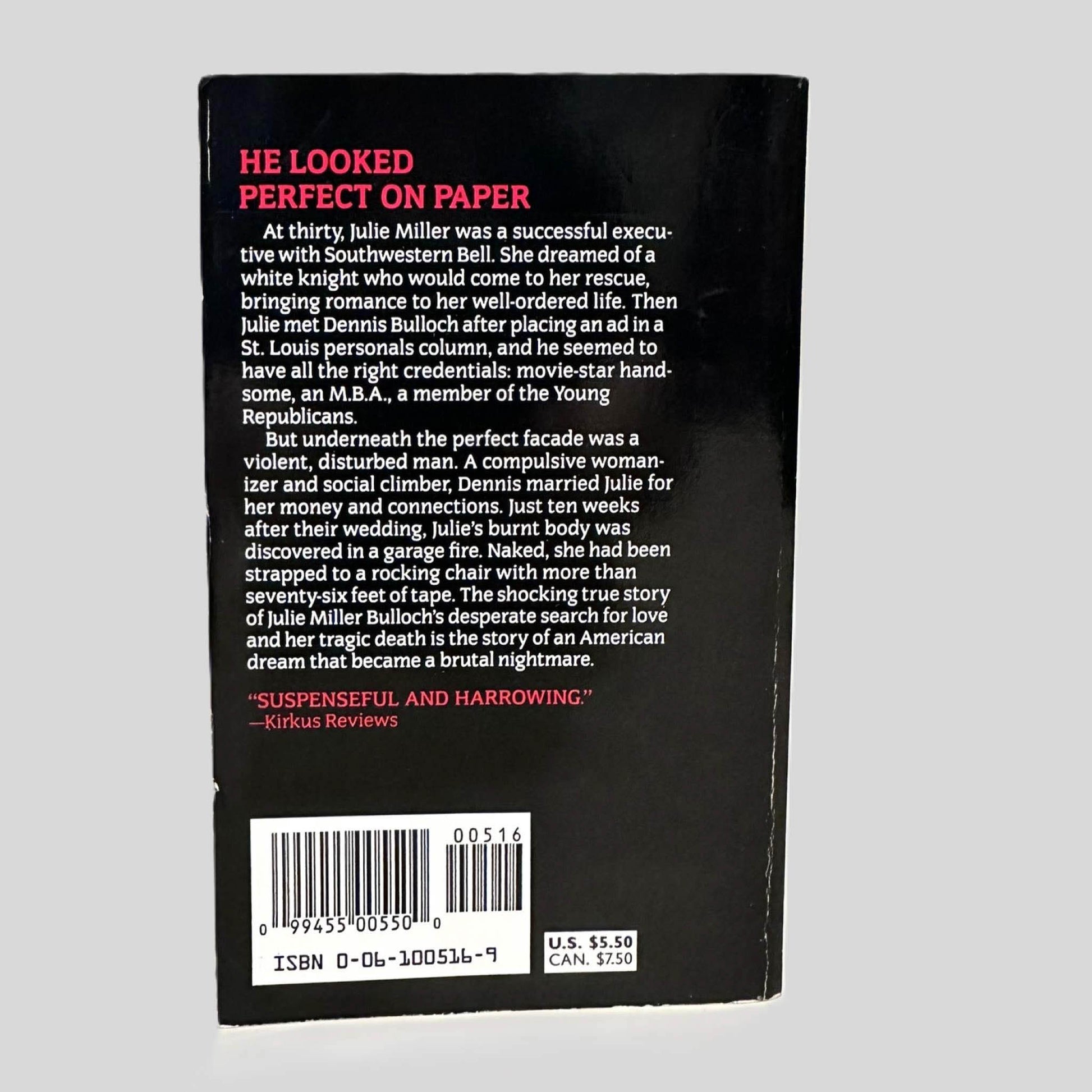 Back cover view of Dying to Get Married by Ellen Harris centered on a neutral light gray background. Creasing is present near the spine on the lower half of the book.