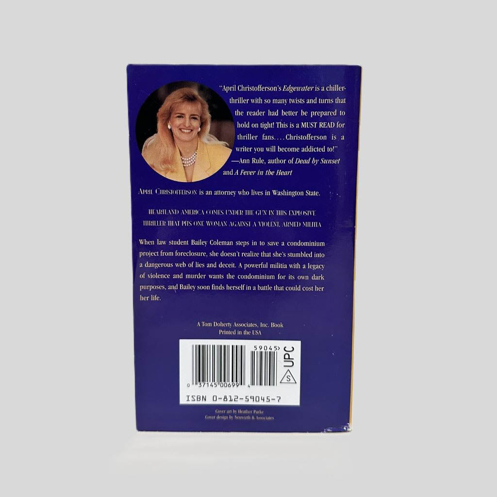 Back cover view of Edge Water by April Christofferson centered on a neutral light gray background. 