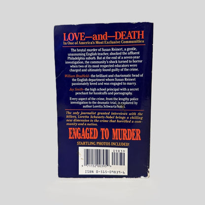 Back cover view of Engaged To Murder by Loretta Schwartz-Nobel centered on a neutral light gray background. 