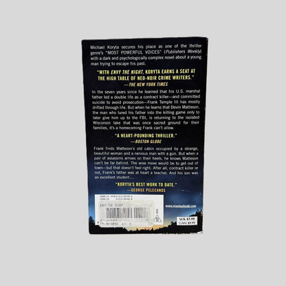 Back cover view of Envy the Night by Michael Koryta centered on a neutral light gray background. 