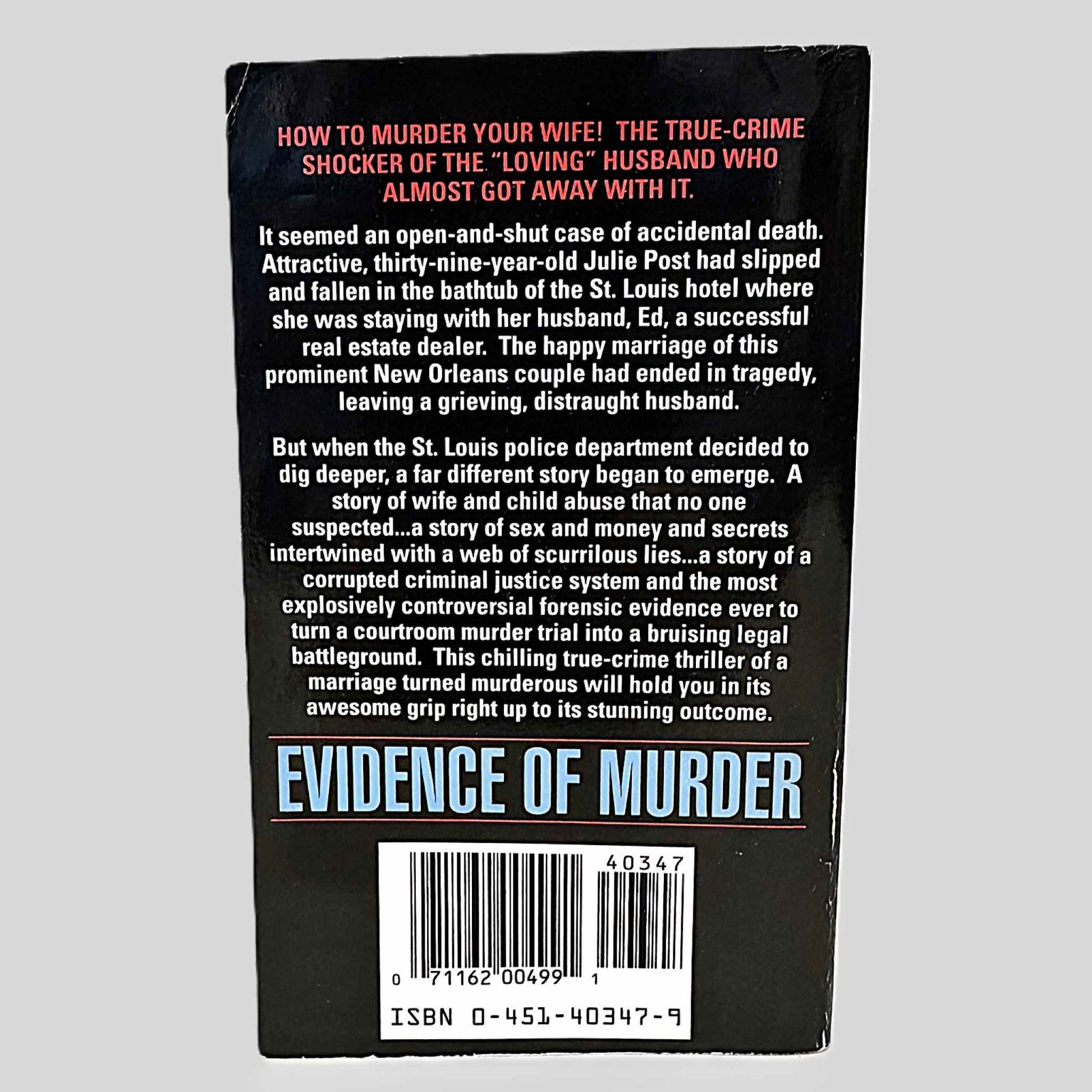 Back cover view of Evidence of Murder by Bill McClellan centered on a neutral light gray background.
