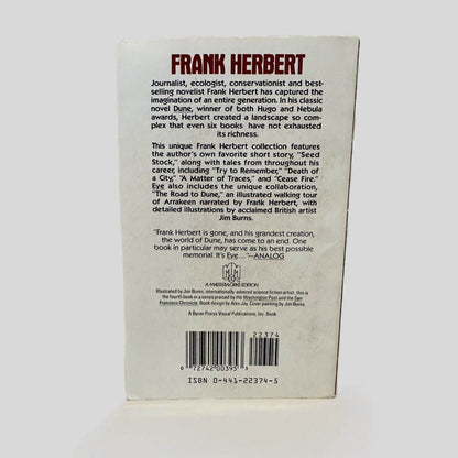 Back cover view of Eye by Frank Herbert centered on a neutral light gray background. Minor chipping along the bottom edge.