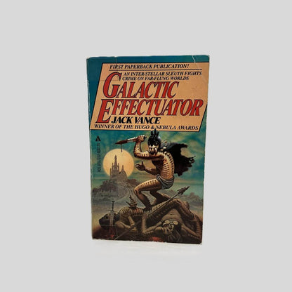 Front cover view of Galactic Effectuator by Jack Vance centered on a neutral light gray background. Creasing in top right corner.