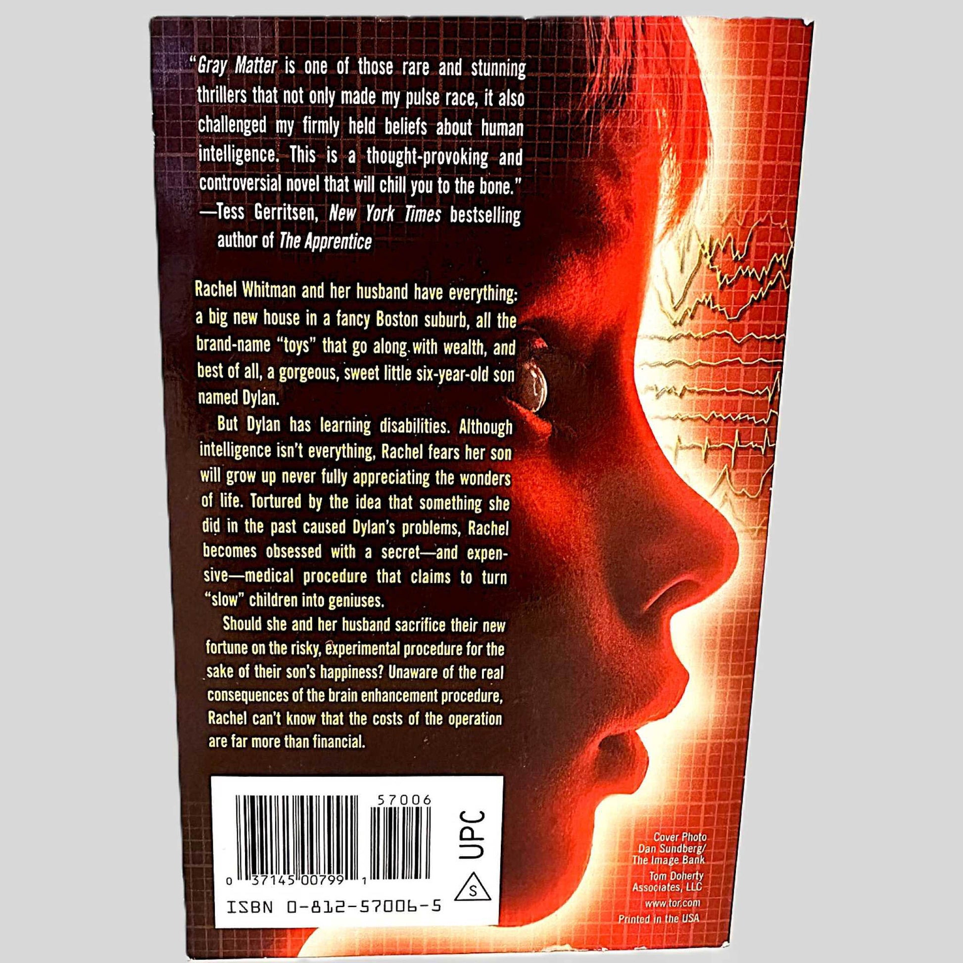 Back cover view of Gray Matter by Gary Braver centered on a neutral light gray background. 