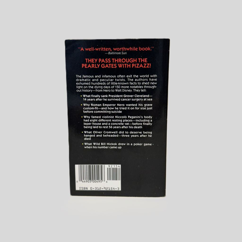 Back cover view of How Did They Die Vol 2 by Donaldson centered on a neutral light gray background. Black cover with red and white text highlighting notes on Grover Cleveland, Roman Emperor Nero, Niccolo Paganini, Oliver Cromwell, and Bill Hickock.