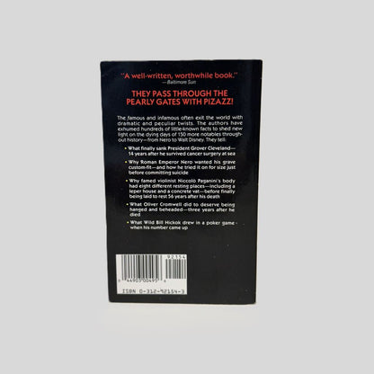 Back cover view of How Did They Die Vol 2 by Donaldson centered on a neutral light gray background. Black cover with red and white text highlighting notes on Grover Cleveland, Roman Emperor Nero, Niccolo Paganini, Oliver Cromwell, and Bill Hickock.